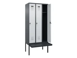 locker met bank,HxBxD 2120x900x815mm,3vak,vak B 300mm,draaigrendel - 1