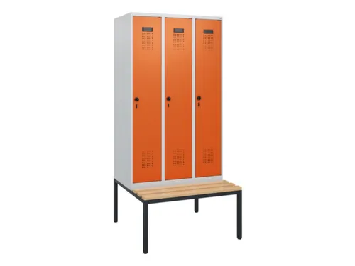 locker met bank,HxBxD 1950x900x815mm,3vak,vak B 300mm,draaigrendel