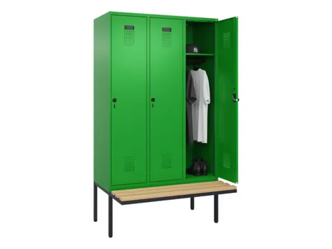 locker met bank,HxBxD 2120x1200x815mm,3vak,vak B 400mm,draaigrendel