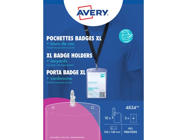 Avery 4834 Badgehouder lanyard set 105x148mm 10 stuks+12 kaarten