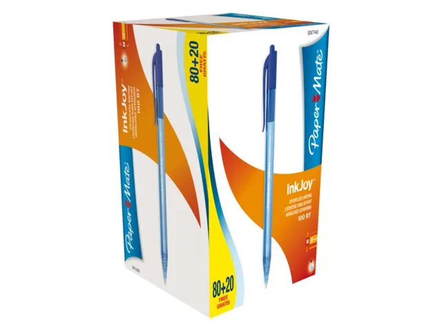 Balpen Paper Mate Inkjoy 100RT medium blauw valuepack 80+20 gratis
