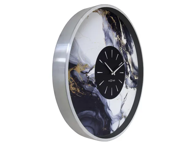 Wandklok NeXtime Marble Duo 48cm zilver metaal