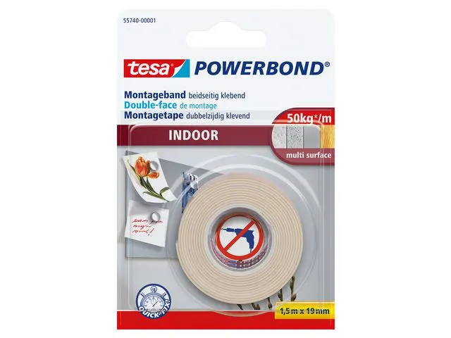 tesa Powerbond INDOOR dubbelzijdige bevestigingstape wit 19mmx1.5m