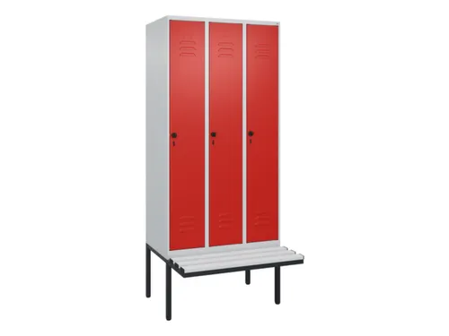 locker met bank,HxBxD 2120x900x815mm,3vak,vak B 300mm,draaigrendel