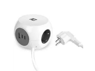 Stekkerblok ACT 3 voudig inclusief 2x USB C en A 1.5 meter wit/grijs - 2