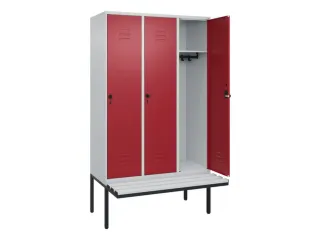 locker met bank,HxBxD 2120x1200x815mm,3vak,vak B 400mm,draaigrendel - 2