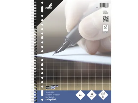 Collegeblok Kangaro A4 60 grams 23 rings 80 blad ruit 10mm