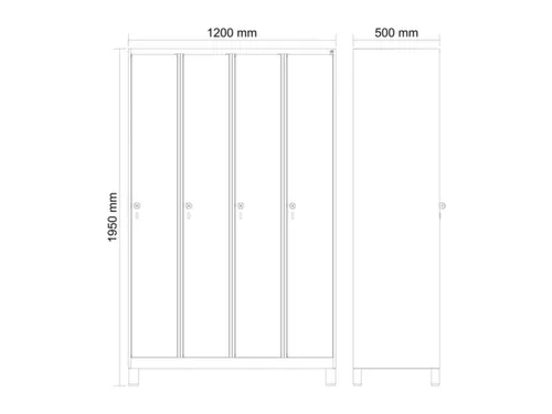 locker,HxBxD 1950x1200x500mm,4vak,vak B 300mm,draaigrendel,voeten
