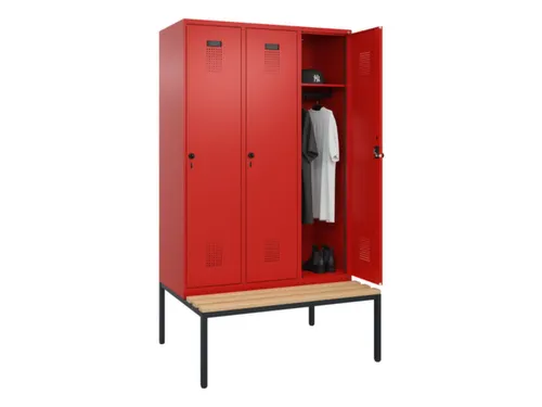locker met bank,HxBxD 2120x1200x815mm,3vak,vak B 400mm,draaigrendel