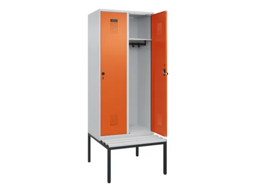 locker met bank,HxBxD 2120x800x815mm,2vak,vak B 400mm,draaigrendel