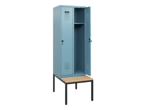 locker met bank,HxBxD 1950x600x815mm,2vak,vak B 300mm,draaigrendel