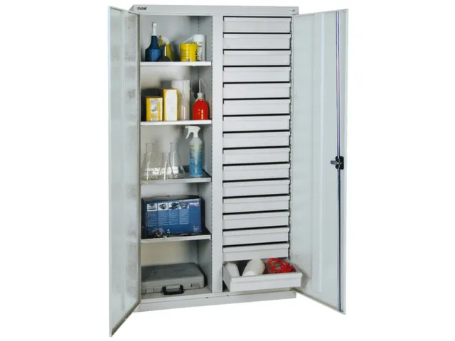 Draaideurkast Hxbxd 1800x1000x500mm 16laden 4legborden Lichtgrijs