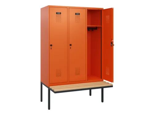 locker met bank,HxBxD 1950x1200x815mm,3vak,vak B 400mm,draaigrendel