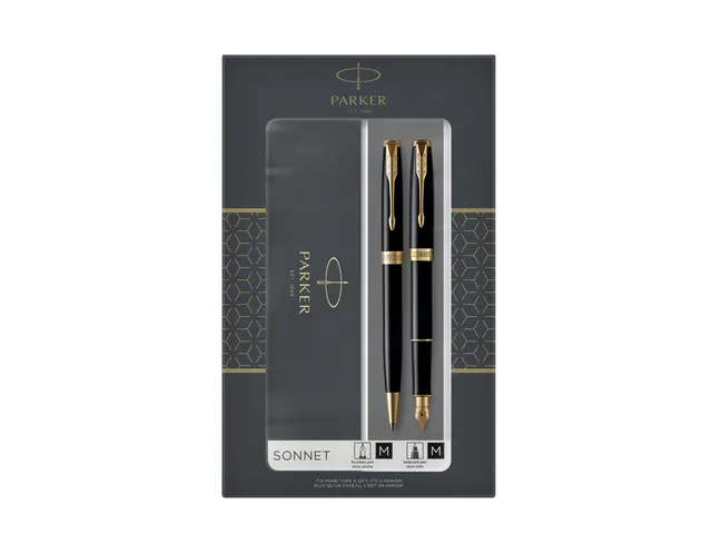 Stylo bille et stylo plume Parker Sonnet Black Lacquer GT Medium