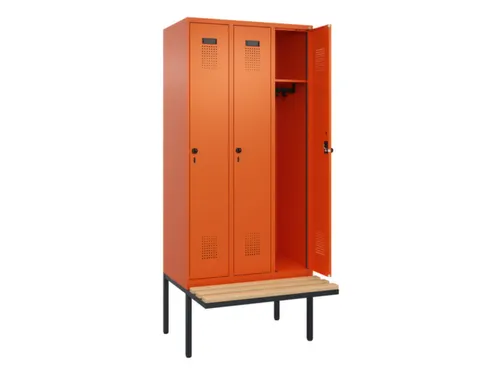 locker met bank,HxBxD 2120x900x815mm,3vak,vak B 300mm,draaigrendel