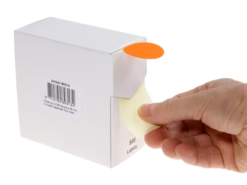 Etiketten Op Rol 35mm Fluor Rood Met Dispenser 500 Stuks