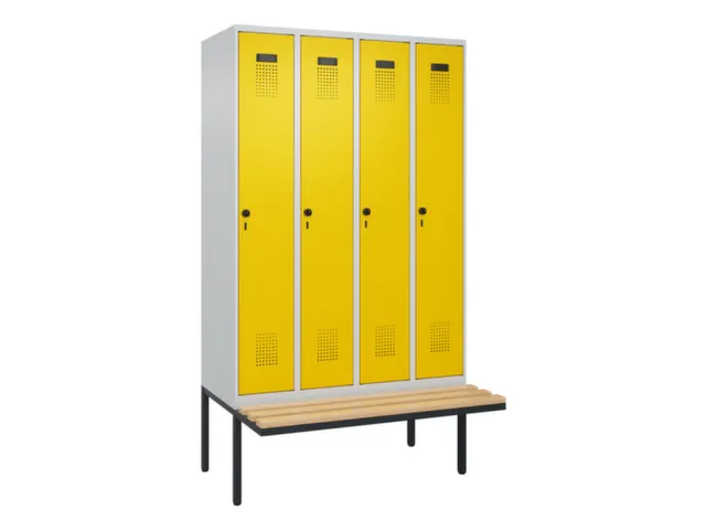 locker met bank,voor scheiding van kleding,HxBxD 2120x1200x815mm,4vak
