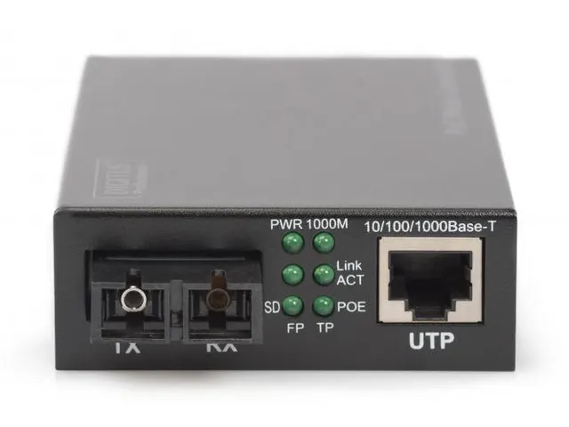 Gigabit Ethernet PoE+ Media Converter RJ45/SC SM PSE tot 20 km