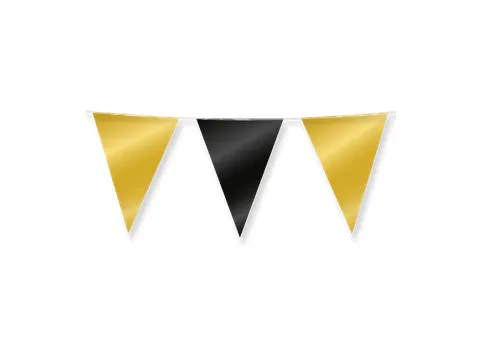 Slinger Folie vlaggen Party Flag Foil Goud-Zwart 30cmx10m