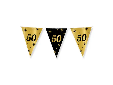 Slinger Folie vlaggen Party Flag Foil '50' Goud-Zwart 30cmx10m