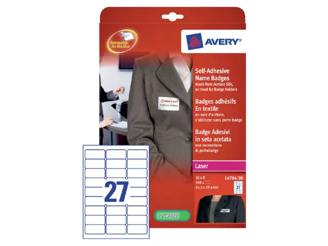 Naambadge etiket Avery L4784-20 63,5x29,6mm Laserprinter 540 stuks