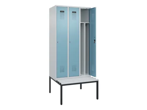 locker met bank,voor scheiding van kleding,HxBxD 2120x900x815mm,3vak