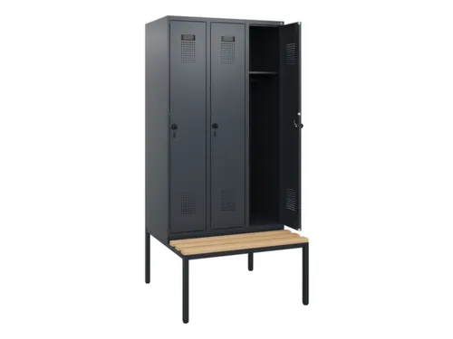 locker met bank,HxBxD 1950x900x815mm,3vak,vak B 300mm,draaigrendel