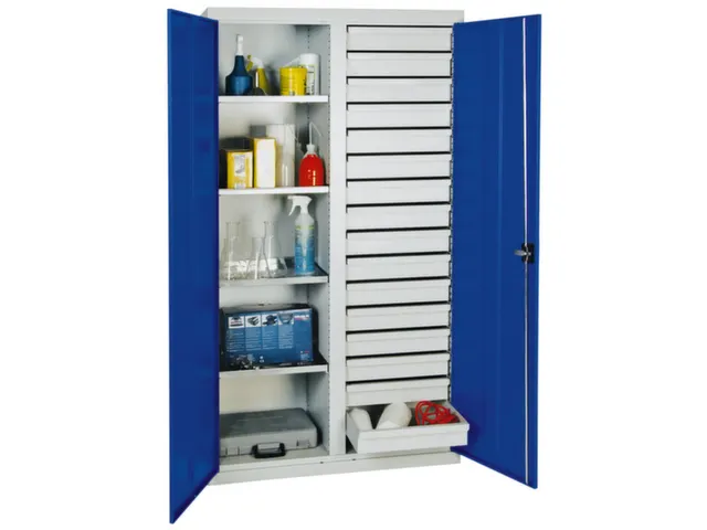 Draaideurkast Hxbxd 1800x1000x500mm 16laden 4legborden Ral5010