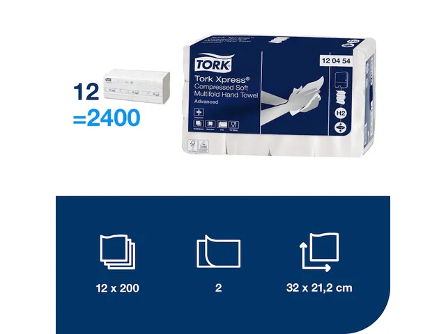Tork 120454 H2 Xpress Compressed Handdoek Advanced Soft 2400 stuks