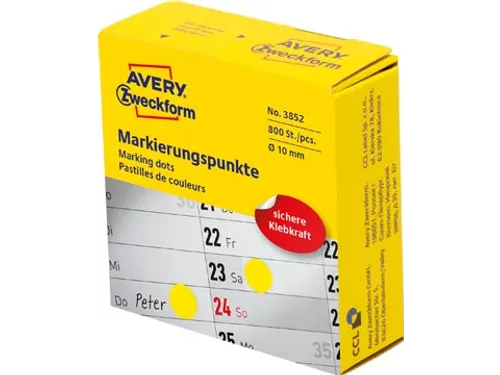 Avery marking dots, diameter 10mm, rol met 800 stuks, geel