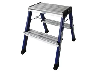 Verrijdbaar Vouwtrapje Aluminium 2x2treden 4 Geveerde Wielen Blauw - 3