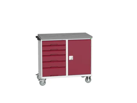 montagetafel 980x1050x600mm linoleumblad 6 laden kast front RAL3004