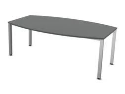 vergadertafel HxBxD 74x200x120cm vatvormig MS-donkergrijs 4voeten Alu