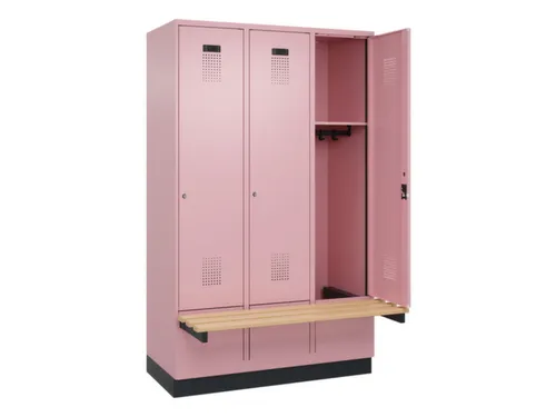 locker met bank,HxBxD 1950x1200x815mm,3vak,vak B 400mm,cilinderslot