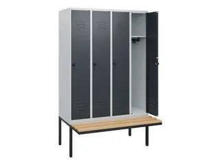 locker met bank,HxBxD 1950x1200x815mm,4vak,vak B 300mm,draaigrendel - 2