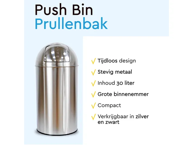 Afvalbak BRASQ Push Bin PB230+ 30 liter rvs