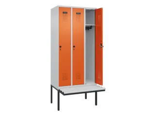 locker met bank,HxBxD 2120x900x815mm,3vak,vak B 300mm,draaigrendel - 1