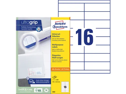 Etiket Avery Zweckform 3665 105x33.8mm wit 1600stuks