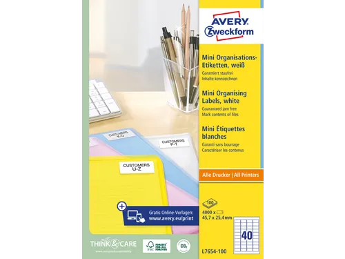 Etiket Avery L7654-100 45.7x25.4mm wit 4000 stuks