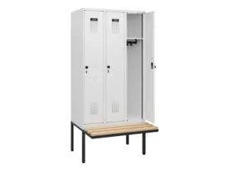 locker met bank,HxBxD 1950x900x815mm,3vak,vak B 300mm,draaigrendel