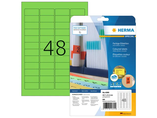 HERMA 4369 Verwijderbare etiketten A4 45,7x21,2mm Groen 960 stuks