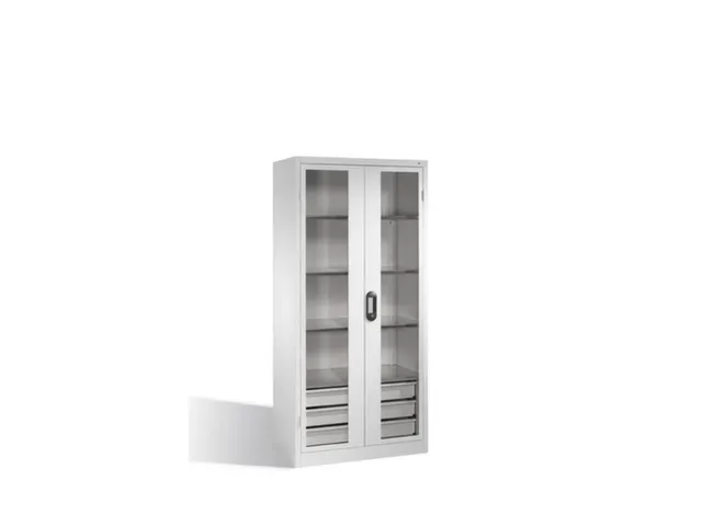 werkplaatskast HxBxD 1950x930x500mm 4xStalen bodem 3laden slot RAL7035