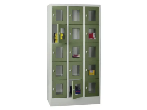 lockerkast,HxBxD 1850x900x500mm,3x5vakken,RAL7035,front RAL6011