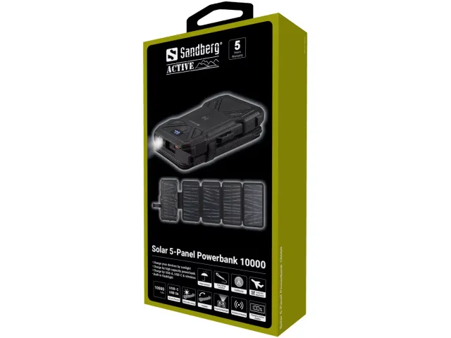 421-05 SANDBERG 5-Panel Powerbank solar 10.000 mA draagbaar zwart
