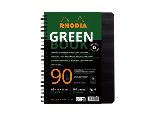 Notitieboek Rhodia Greenbook A5 lijn 6-gaats 180 pagina's 90gr zwart