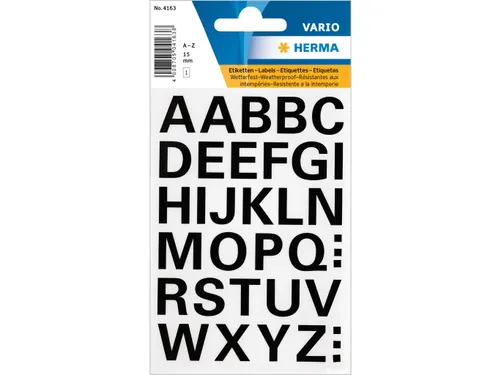 Etiket Herma 4163 15mm Letters A-Z Zwart Folie 36 stuks