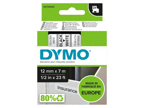 Labeltape Dymo 45013 D1 720530 12mmx7m zwart op wit
