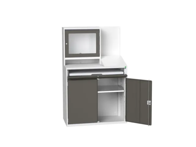 pc-kast monitorvak 1650x1050x550mm toetsenbordblad RAL7035+RAL7016