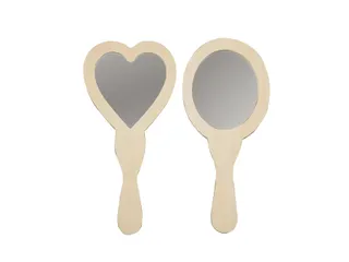 Handspiegel Creativ Company hart en ovaal 23-24cm hout 2 stuks - 1