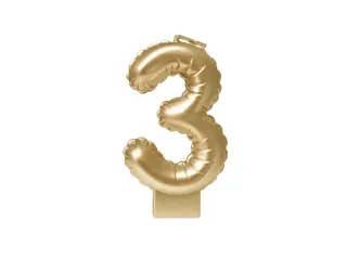 Verjaardagskaars cijfer 3 Folieballon Goud 10cm - 1